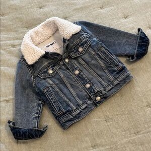 Old Navy Blue Jean Jacket with White Sherpa Collar
